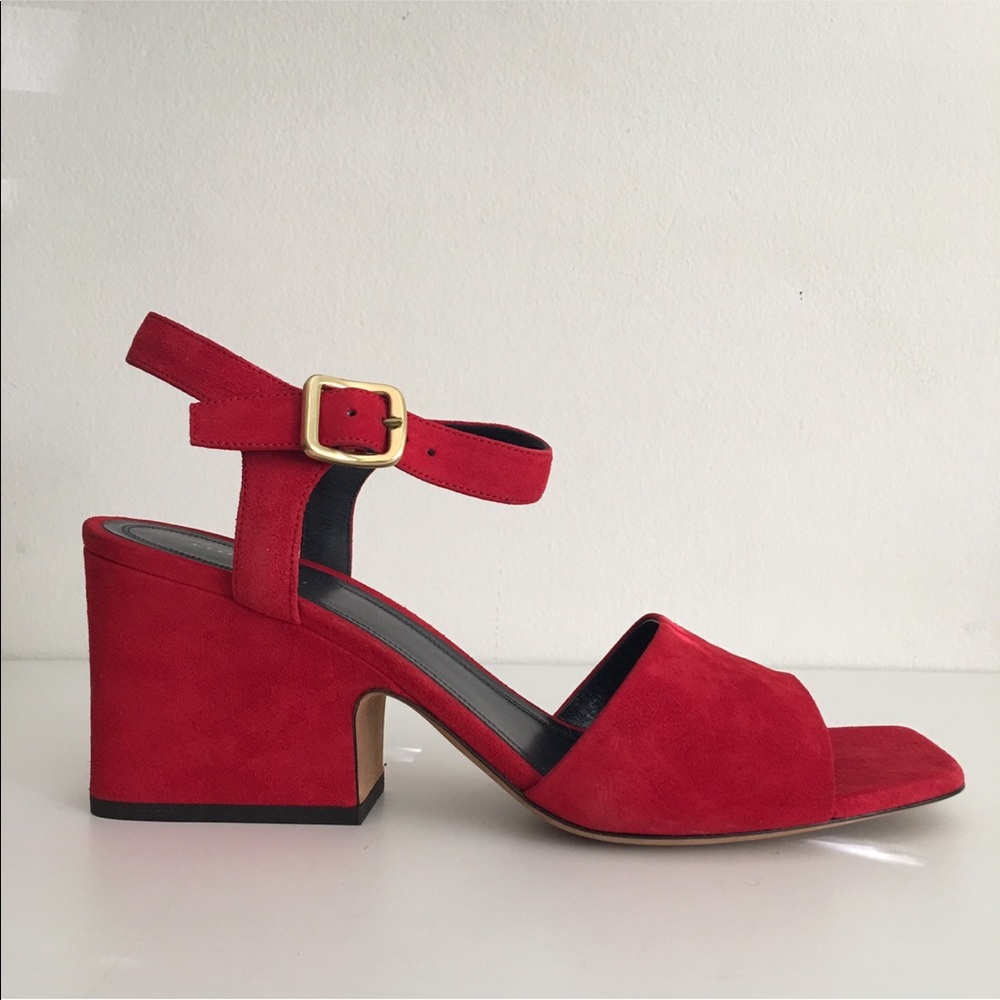 CÉLINE Red Suede Heel Sandal
